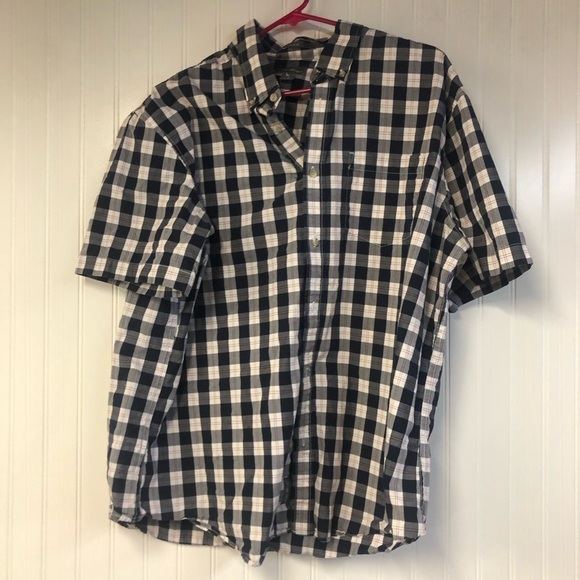 Eddie Bauer Other - Eddie Bauer Men's Navy and White Checker Plaid Short Sleeve Button Down Shirt XL